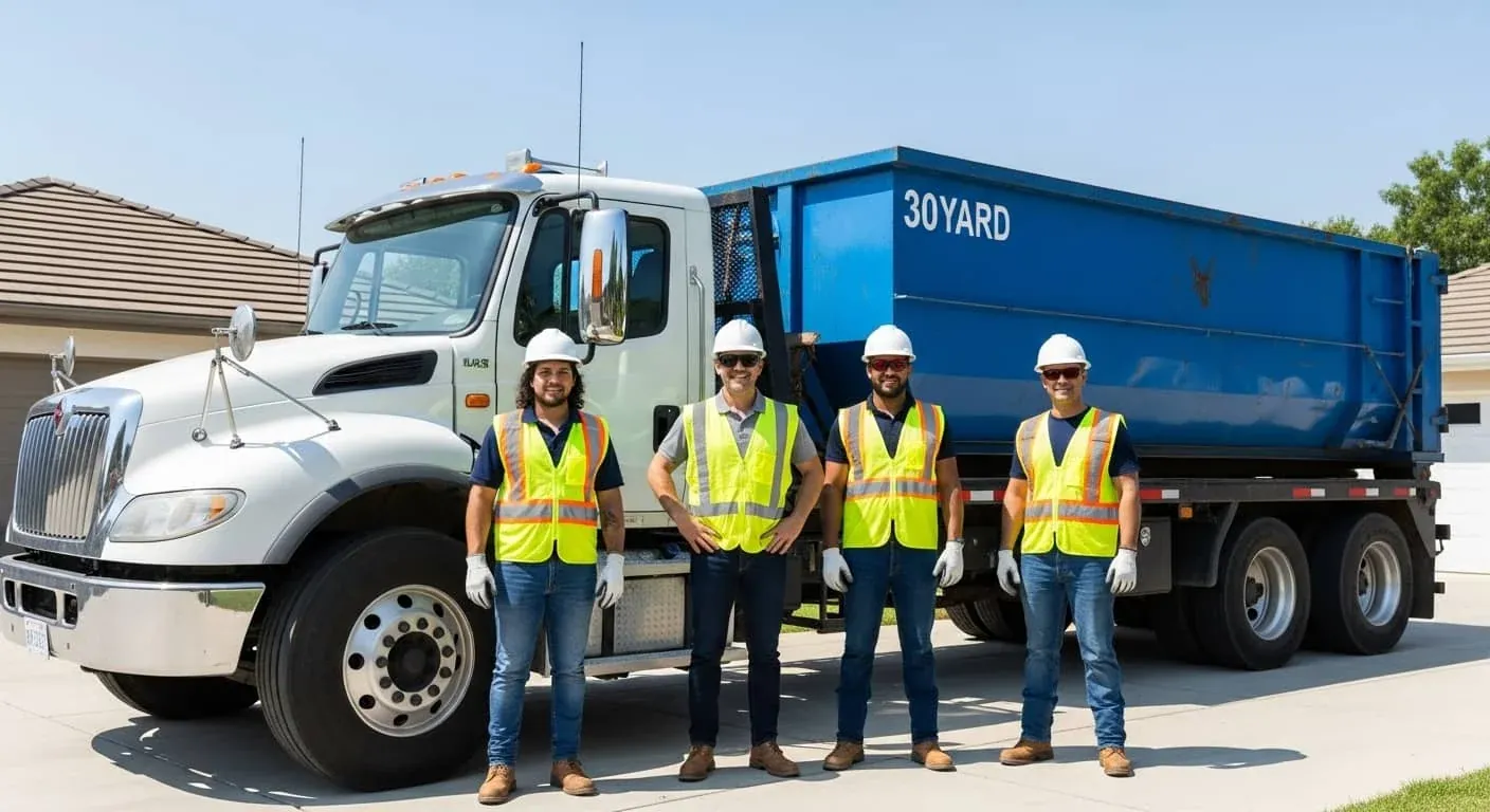 LWC Dumpster Rental team in high-visibility vests at the Lakewood yard LWC Dumpster Rental team in high-visibility vests at the Lakewood yard